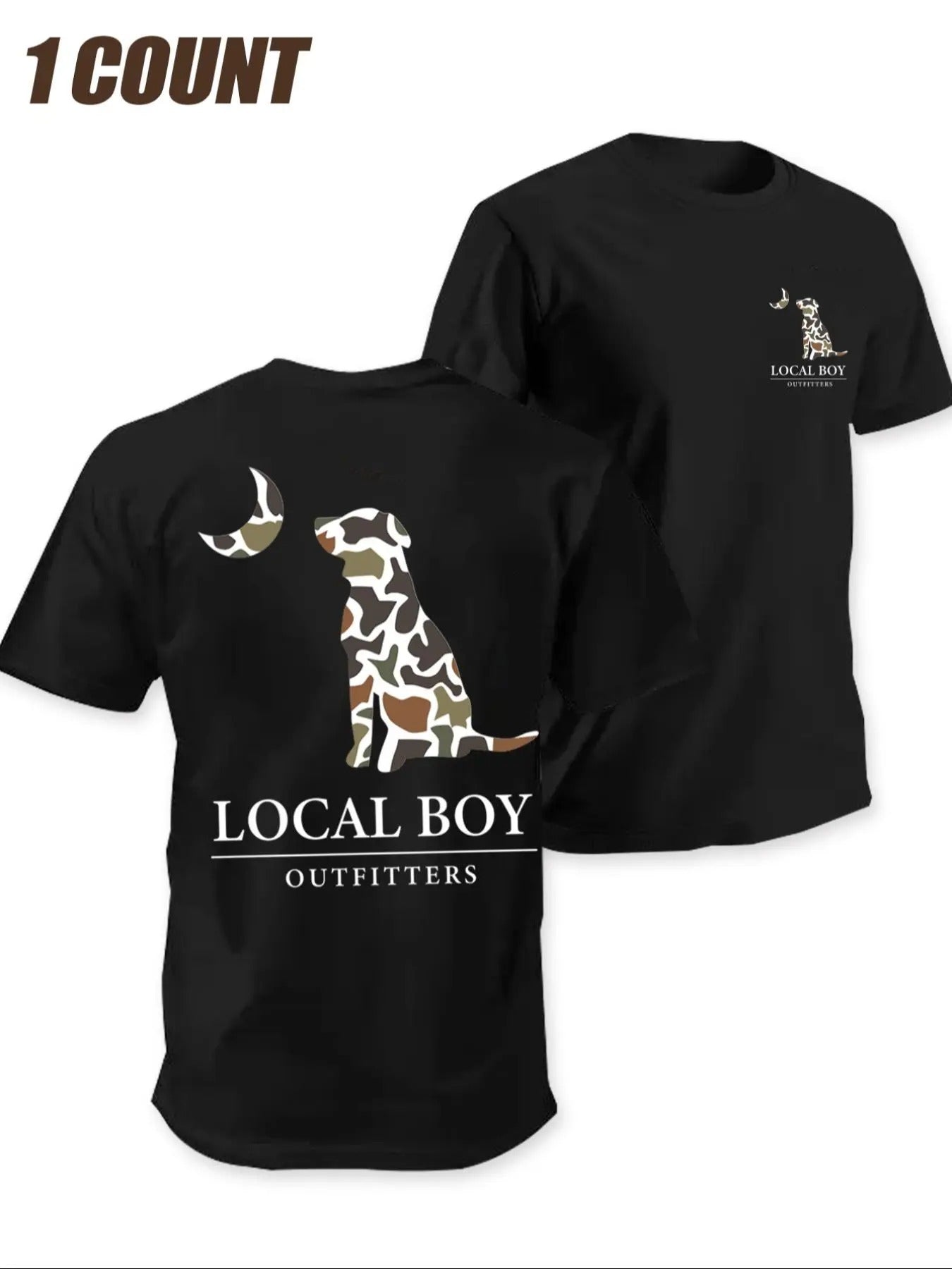 Men's Letter & Camouflage Dog & Moon Print Short Sleeve Tee, Regular Fit Casual Comfy Round Neck T-shirt for Summer,...