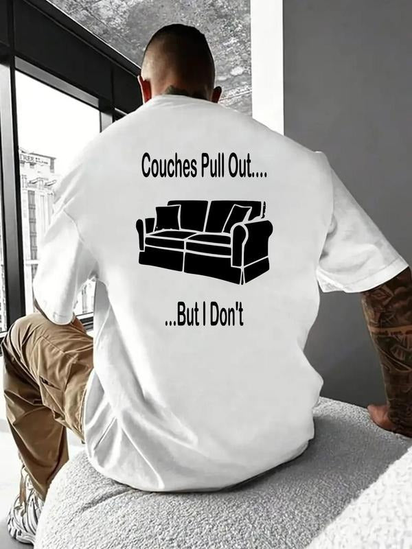 Men's Letter & Couches Print Round Neck Tee, Loose Casual Crew Neck Short Sleeve T-shirt for Summer, Fashion Men's Top...