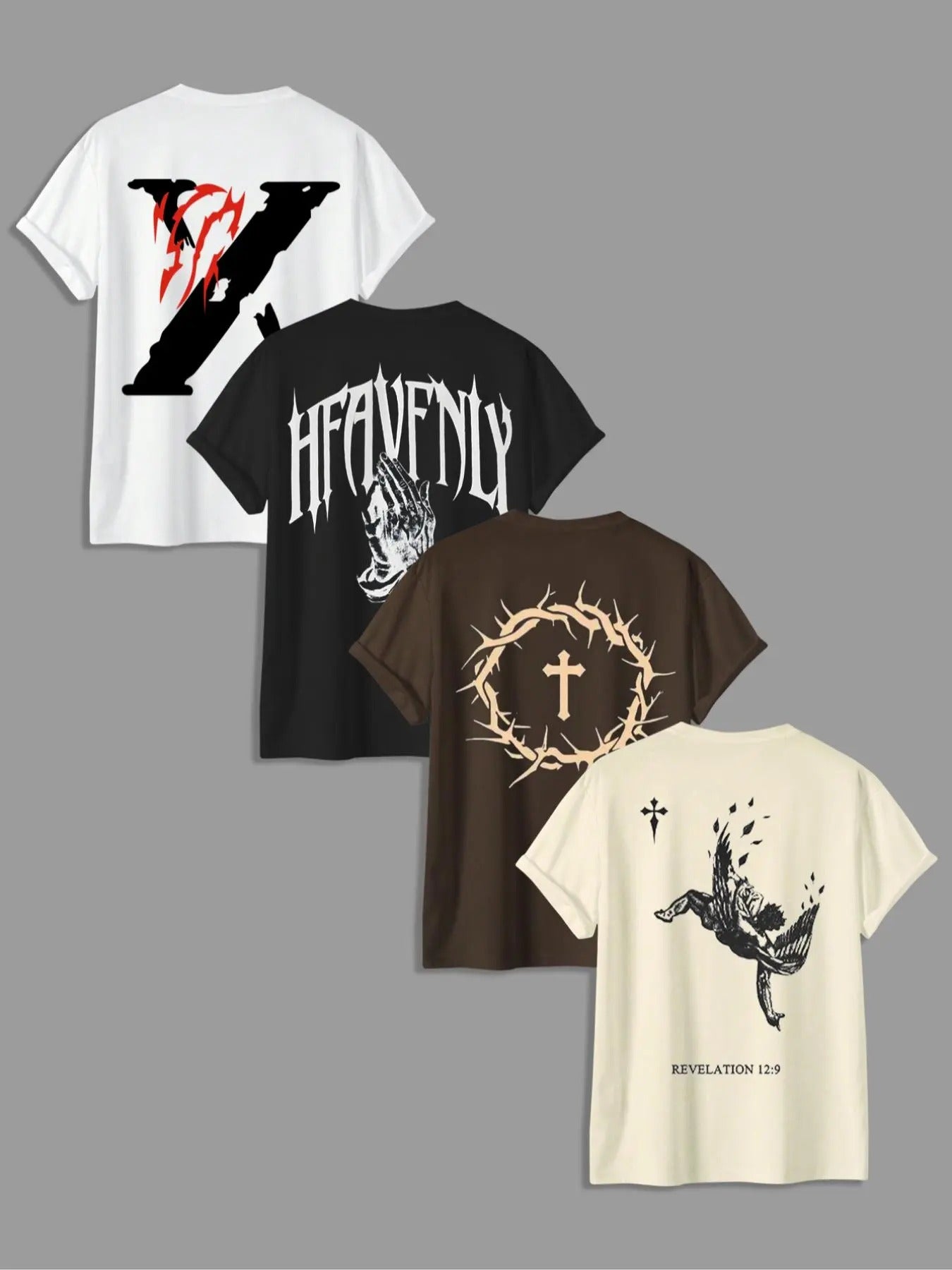 Men's Letter & Cross Print Round Neck Tee, Regular Fit Casual Short Sleeve T-shirt for Summer, Men's Top for Daily Wear...