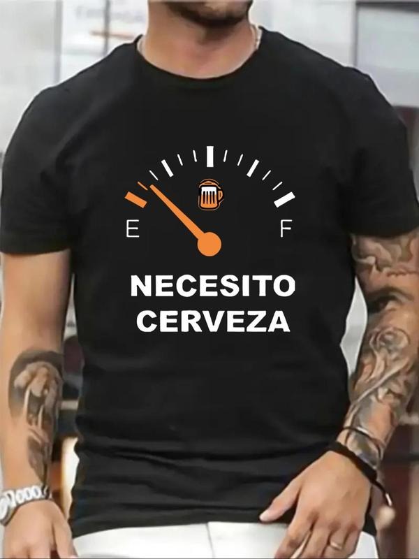 Men's Letter & Dashboard Print Round Neck Tee, Regular Fit Casual Short Sleeve Crew Neck T-Shirt for Summer, Fashion...