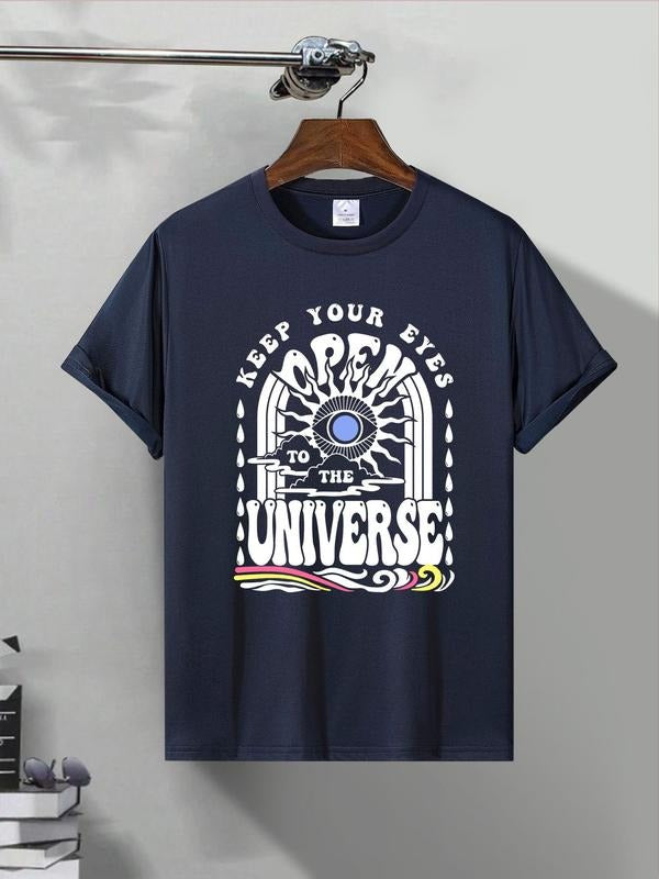 Men's Letter & Eye Print Round Neck Graphic Tee, Regular Fit Casual Short Sleeve T-shirt for Summer, Men's Top for Daily...