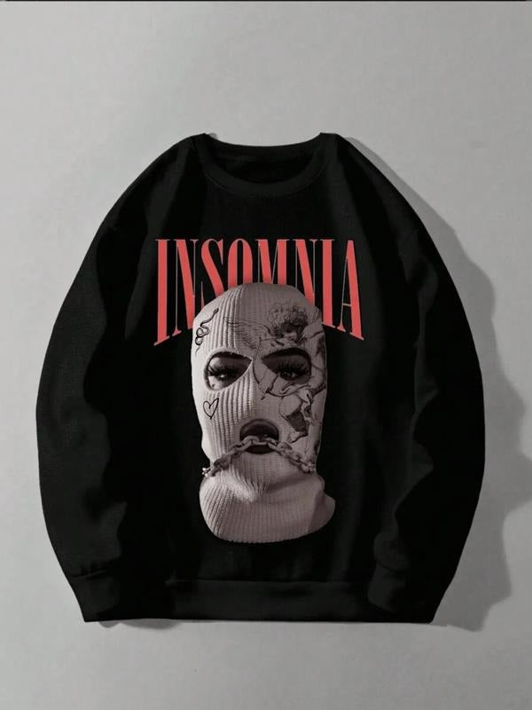 Men's Letter & Figure Print Drop Shoulder Sweatshirt, Casual Loose Long Sleeve Round Neck Pullover for Fall & Winter,...