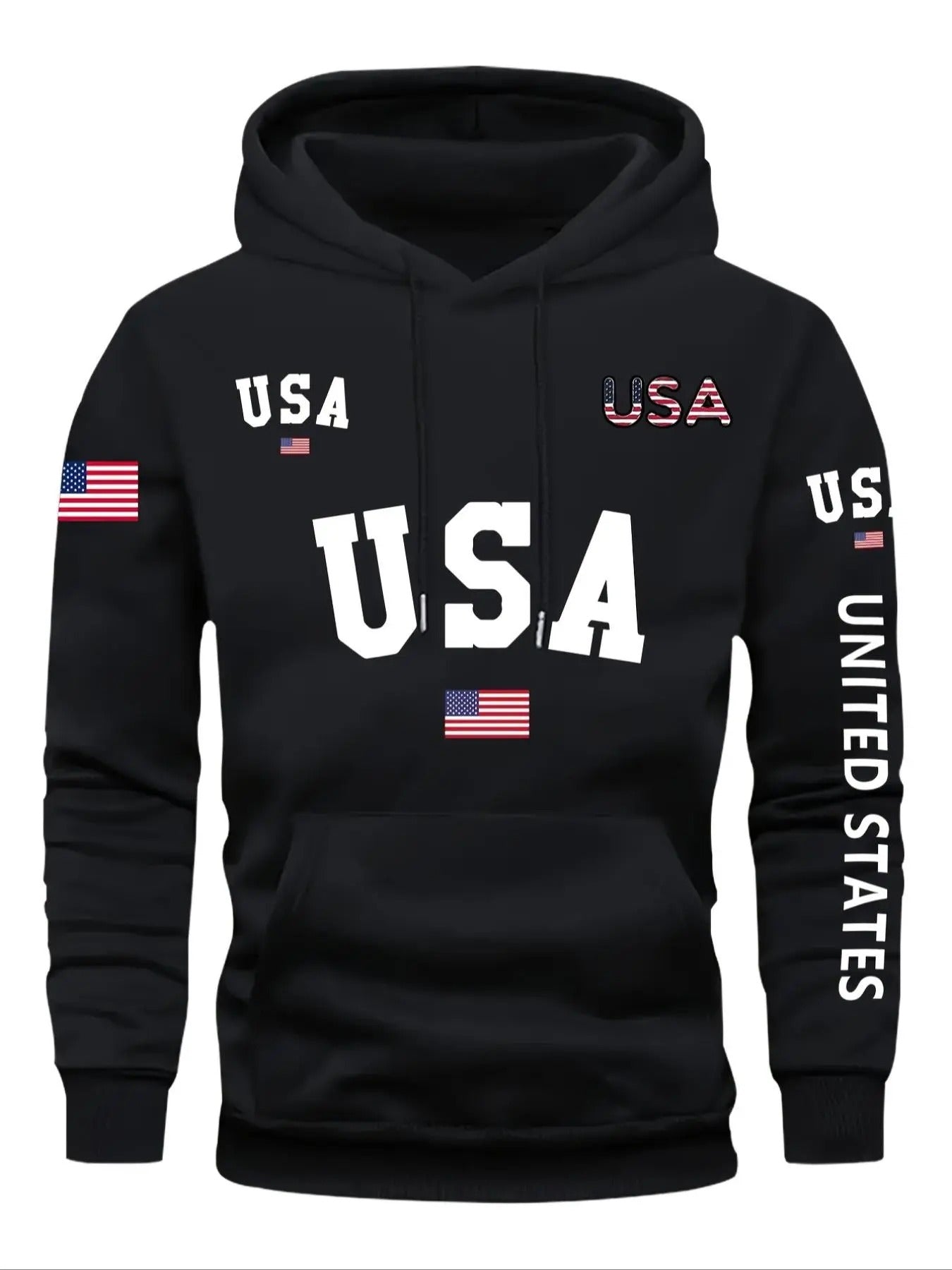 Men's Letter & Flag Print Drawstring Hoodie, Casual Regular Fit Long Sleeve Pocket Hooded Sweatshirt for Fall & Winter,...
