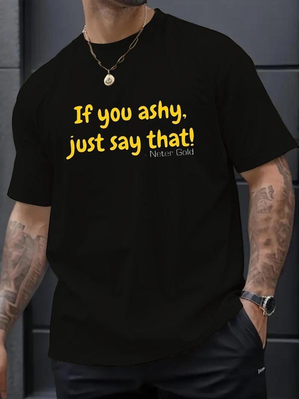 Men's Letter & Geometric Print Round Neck Graphic Tee, Regular Fit Casual Short Sleeve T-shirt for Summer, Men's Top for...