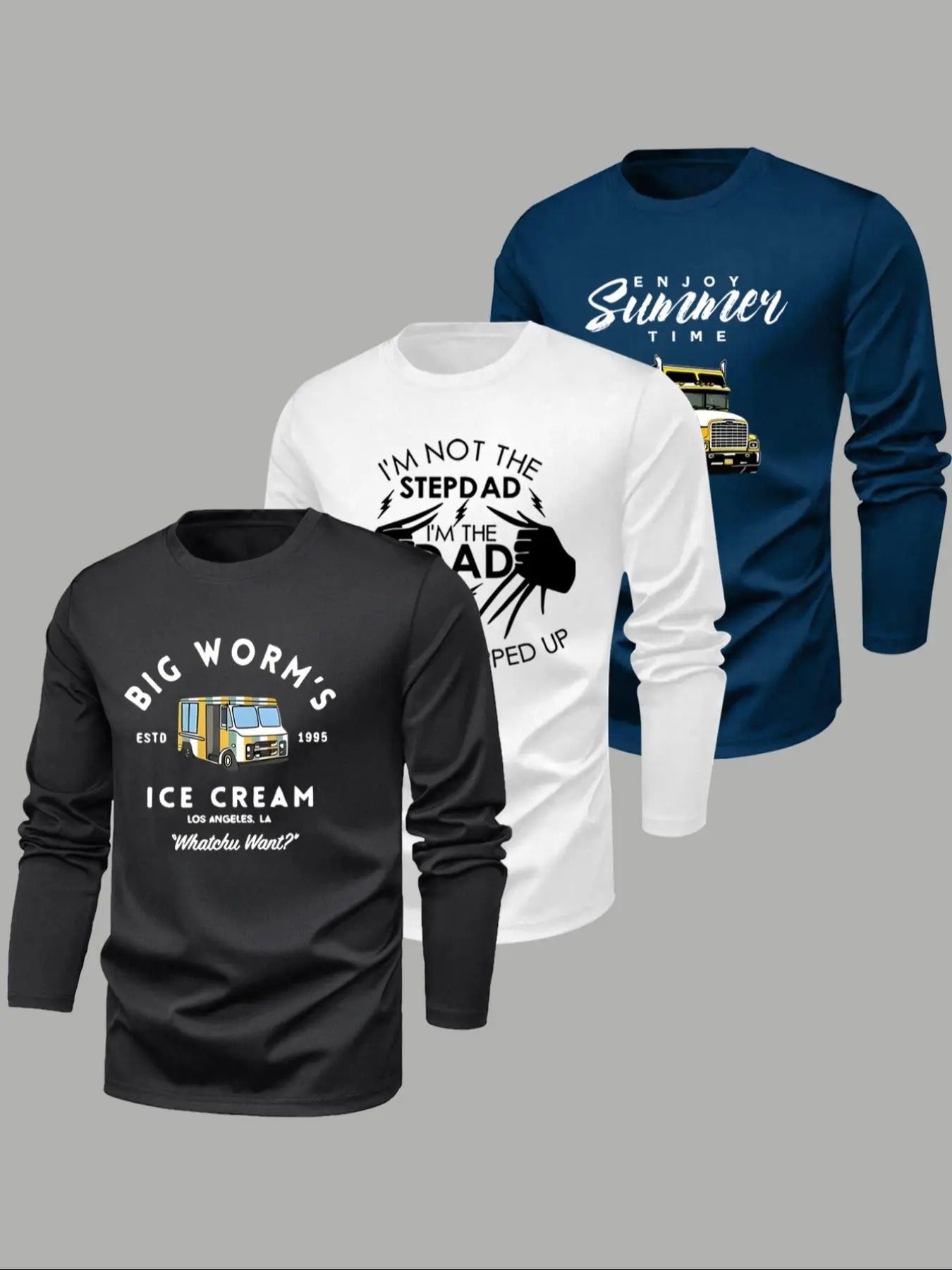 Men's Letter & Graphic Print Round Neck Tee, Regular Fit Casual Long Sleeve Crew Neck T-shirt for Spring, Fashion Men's...