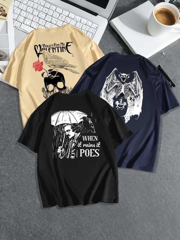 Men's Letter & Graphic Print Round Neck Tee, Regular Fit Casual Short Sleeve T-shirt for Summer, Men's Top for Daily...