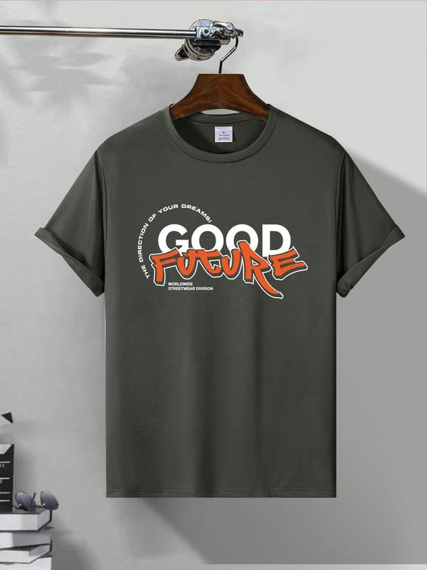 Men's Letter & Graphic Print Round Neck Tee, Regular Fit Casual Short Sleeve T-shirt for Summer, Men's Top for Daily...