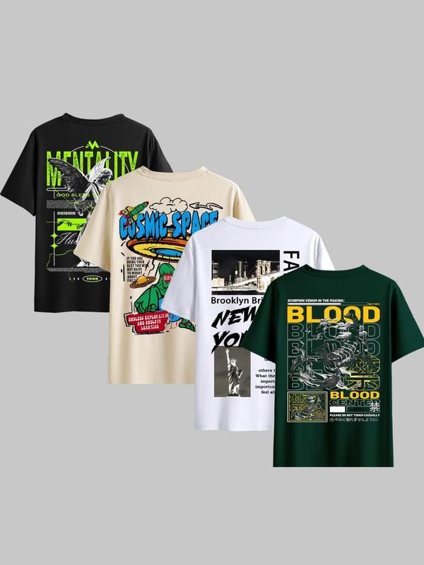 Men's Letter & Graphic Print Tee, Regular Fit Casual Short Sleeve Round Neck T-shirt for Summer, Men's Top for Daily Wear...