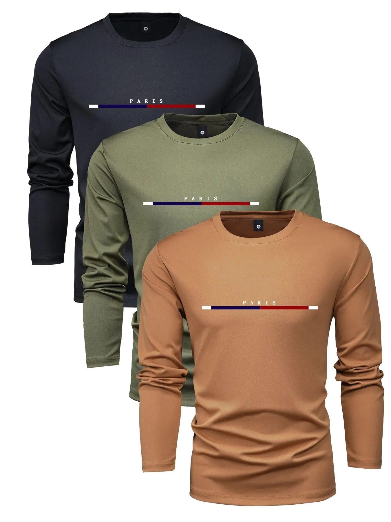 Men's Letter & Horizontal Bar Print Round Neck Tee, Regular Fit Casual Long Sleeve Crew Neck T-shirt for Daily Wear,...