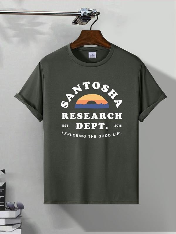 Men's Letter & Mountain Print Round Neck Graphic Tee, Regular Fit Casual Short Sleeve T-shirt for Summer, Men's Top for...