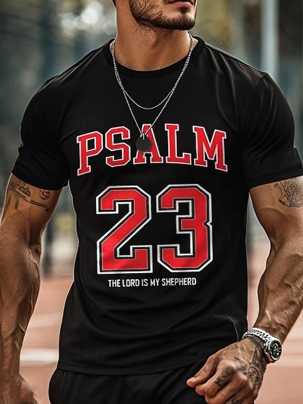 Men's Letter & Number Print Round Neck Tee, Regular Fit Casual Short Sleeve Crew Neck T-shirt for Daily Wear, Men's Top...