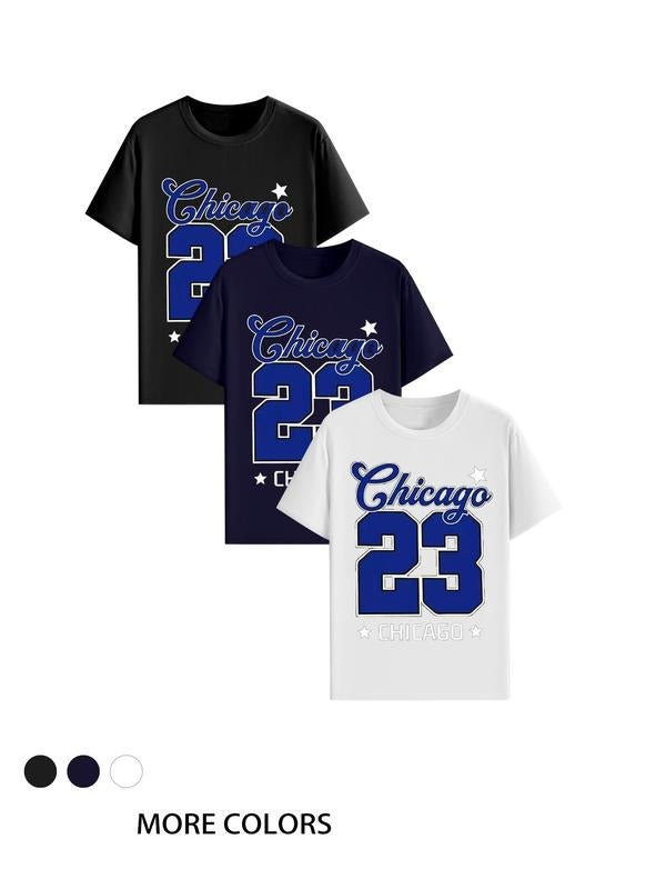 Men's Letter & Number Print Short Sleeve Tee, Regular Fit Casual Crew Neck T-shirt for Daily Wear, Men's Top for All...