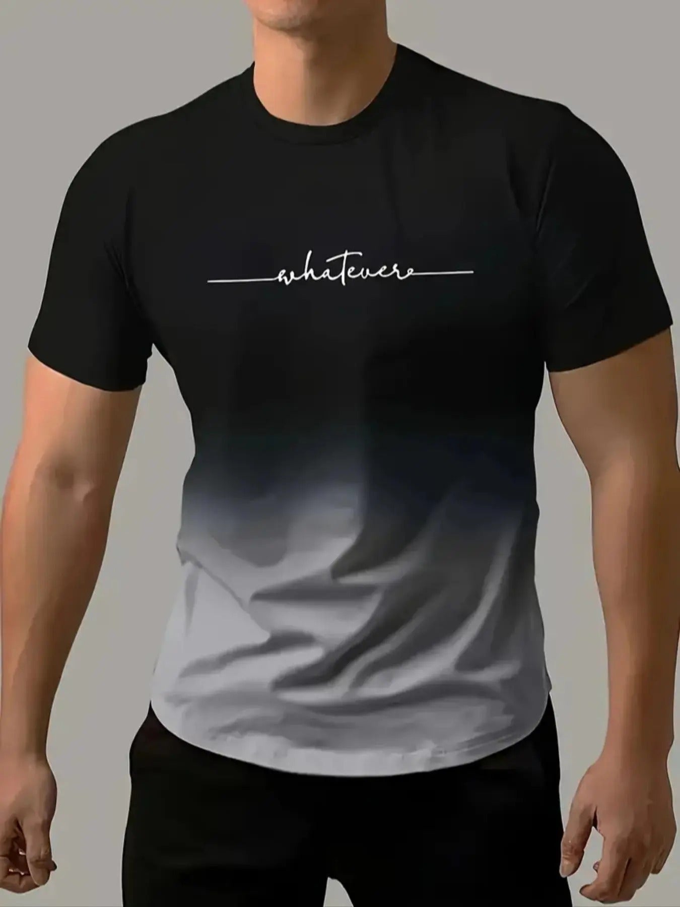 Men's Letter & Ombre Print Round Neck Tee, Casual Short Sleeve T-shirt for Summer, Fashion Men's Top for Daily Wear...