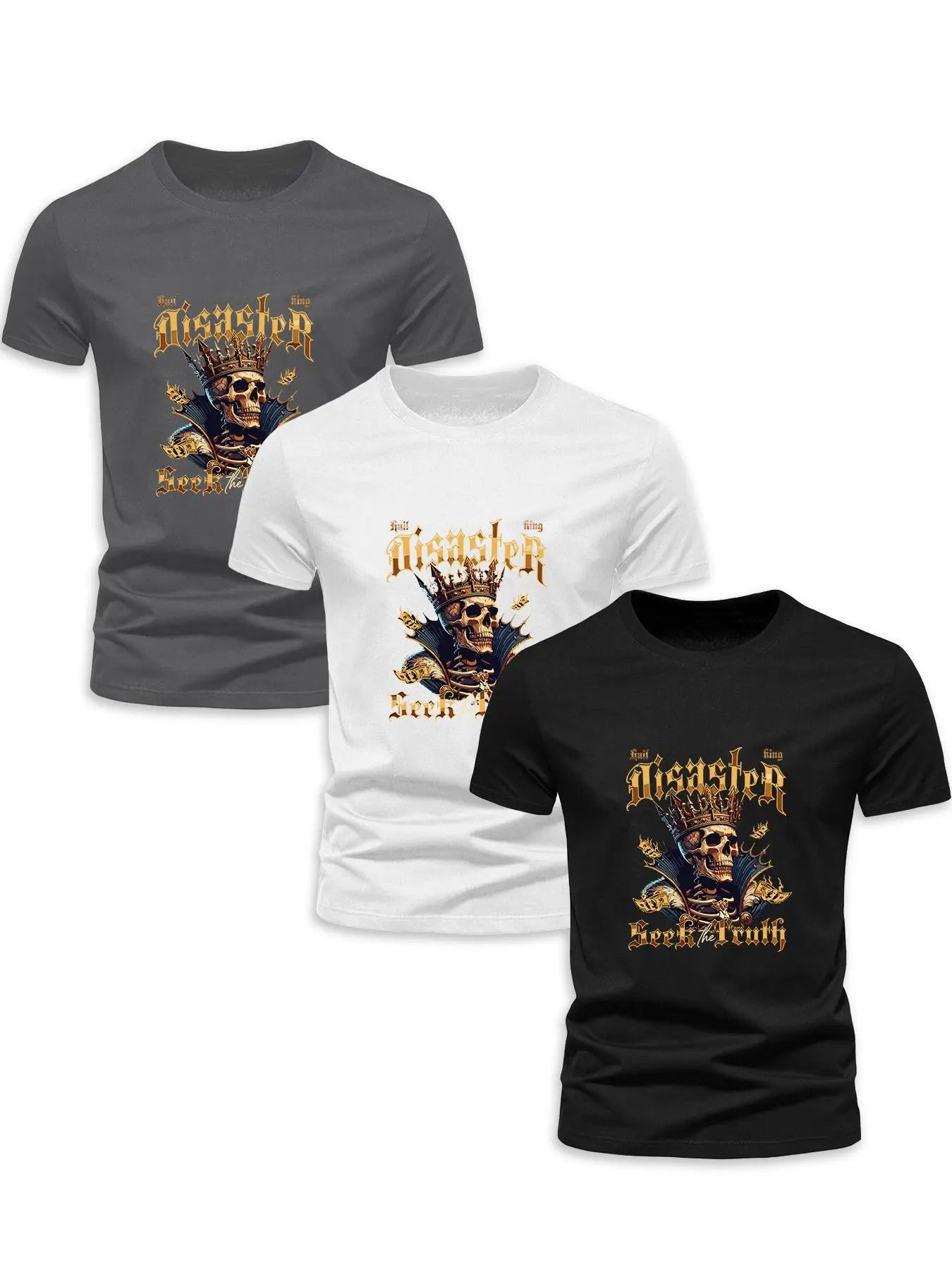 Men's Letter & Skull Print Round Neck Tee, Regular Fit Street Fashion Casual Short Sleeve T-Shirt for Summer, Men's Top...