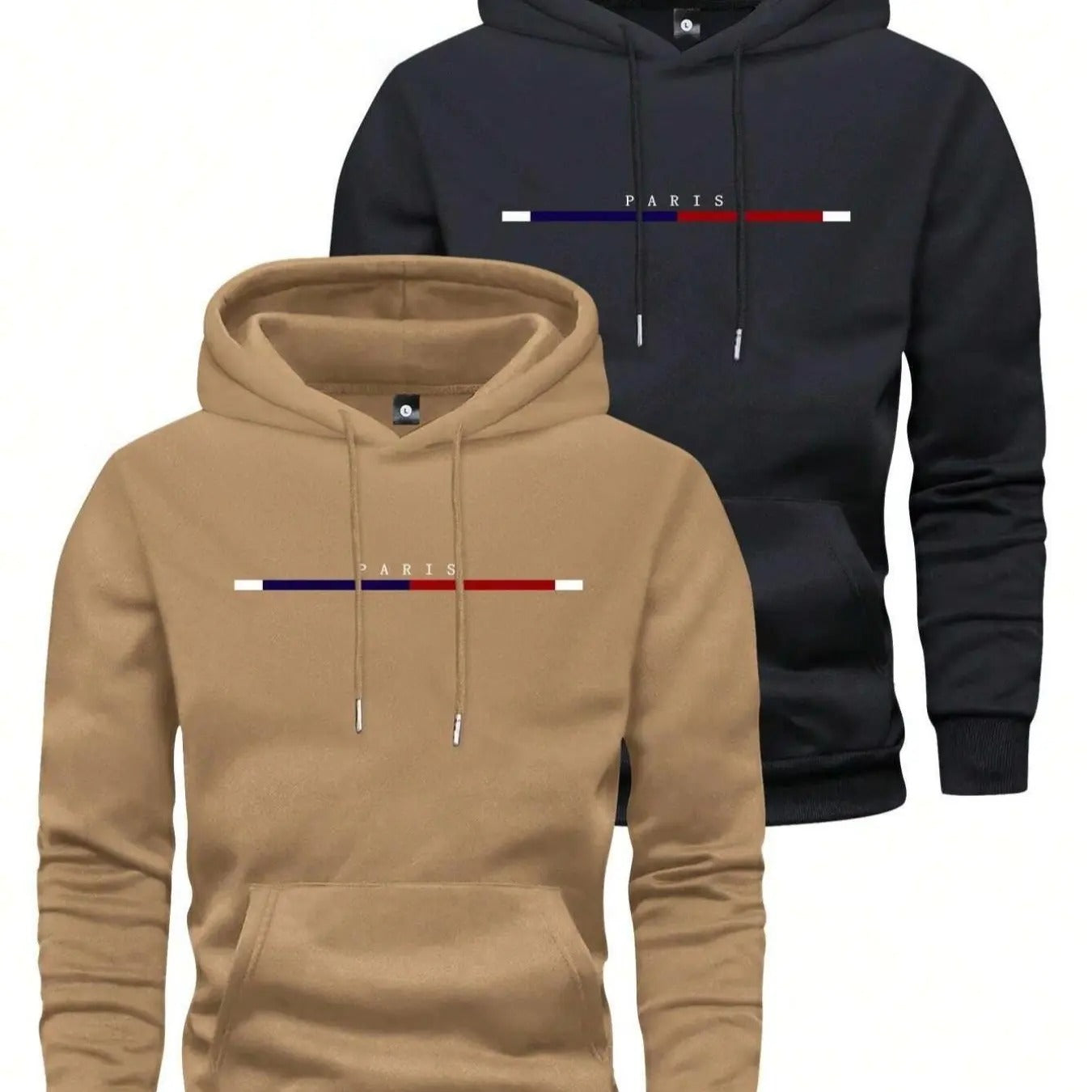 Men's Letter & Striped Print Pocket Hoodie, Regular Fit Casual Hooded Sweatshirt for Spring & Fall, Comfort Hoodies,...