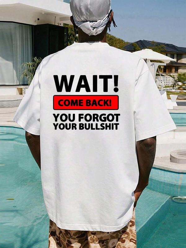 Men's Letter & Swimming Pool Print Round Neck Tee, Loose Casual Short Sleeve T-shirt for Summer, Men's Top for Daily...