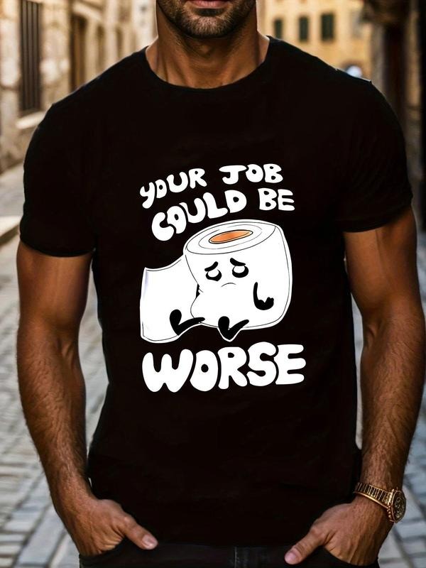 Men's Letter & Toilet Paper Print Round Neck Tee, Loose Casual Short Sleeve T-shirt for Summer, Men's Top for Daily Wear,...