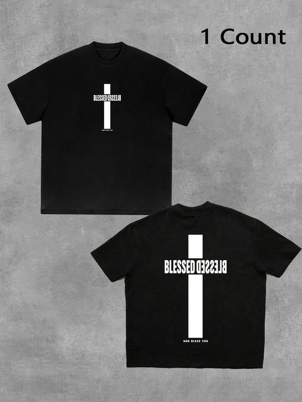 Men's Letter Cross Print Tee, Regular Fit Casual Short Sleeve Round Neck T-shirt for Summer, Men's Top for Daily Wear...