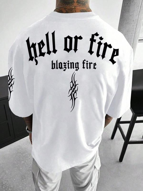Men's Letter Graphic Drop Shoulder Tee, Casual Regular Fit Short Sleeve Round Neck T-Shirt for Summer, Menswear,...