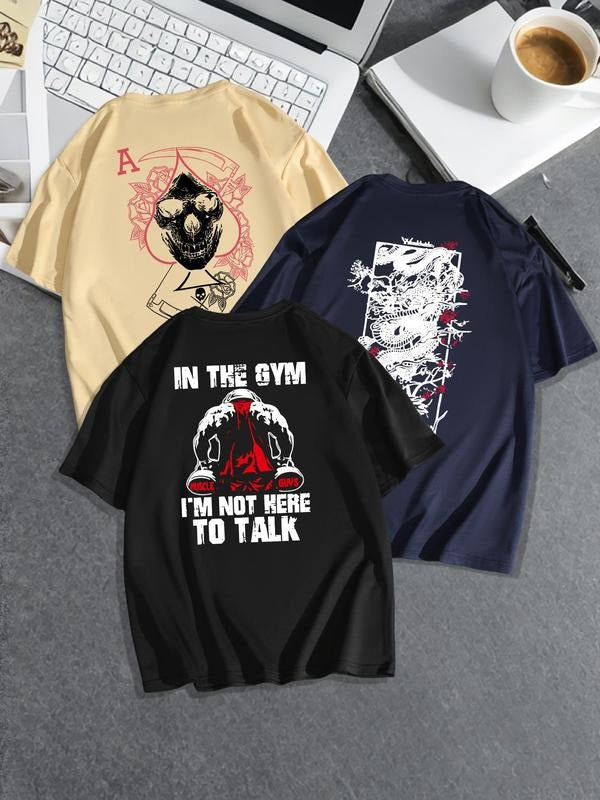 Men's Letter Graphic Print Round Neck Tee, Regular Fit Casual Short Sleeve T-shirt, Men's Summer Top for Daily Wear,...