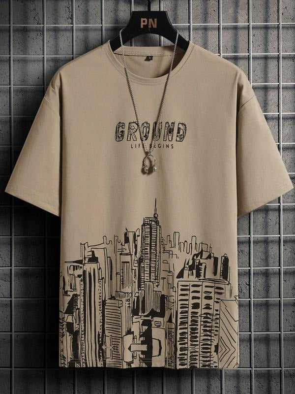 Men's Letter Graphic Round Neck Tee, Fashionable Casual Short Sleeve T-Shirt, Regular Fit Summer Top, Stylish Graphic...