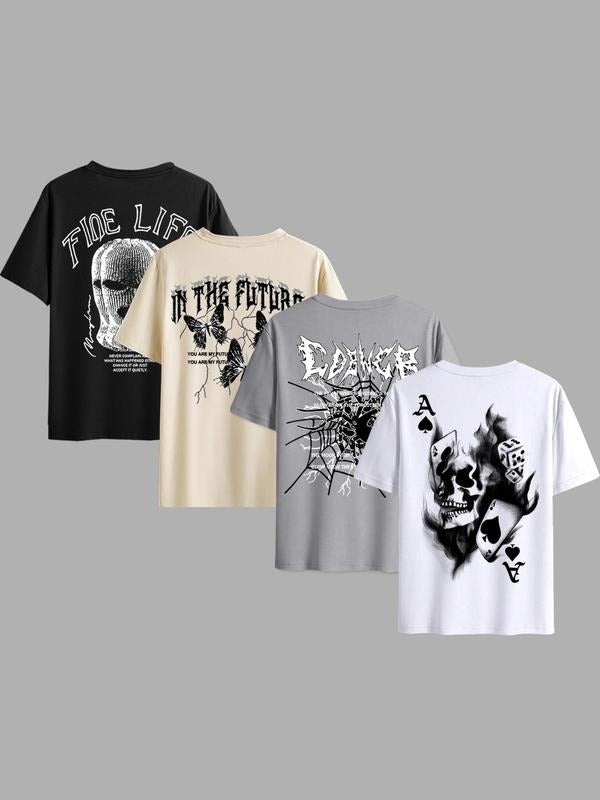 Men's Letter Graphic Round Neck Tee, Regular Fit Street Casual Short Sleeve T-Shirt for Summer, Men's Top for Daily Wear...