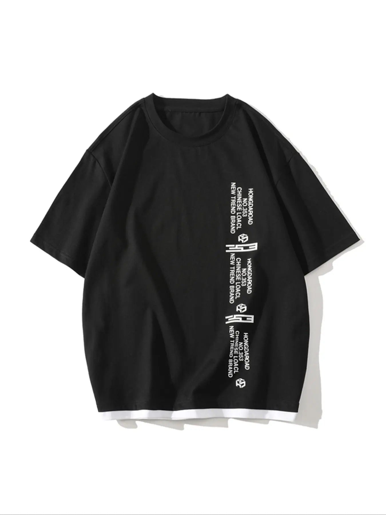 Men's Letter Print Drop Shoulder Short Sleeve 2 IN 1 Tee, Loose Casual Round Neck T-shirt for Summer, Men's Top for Daily...