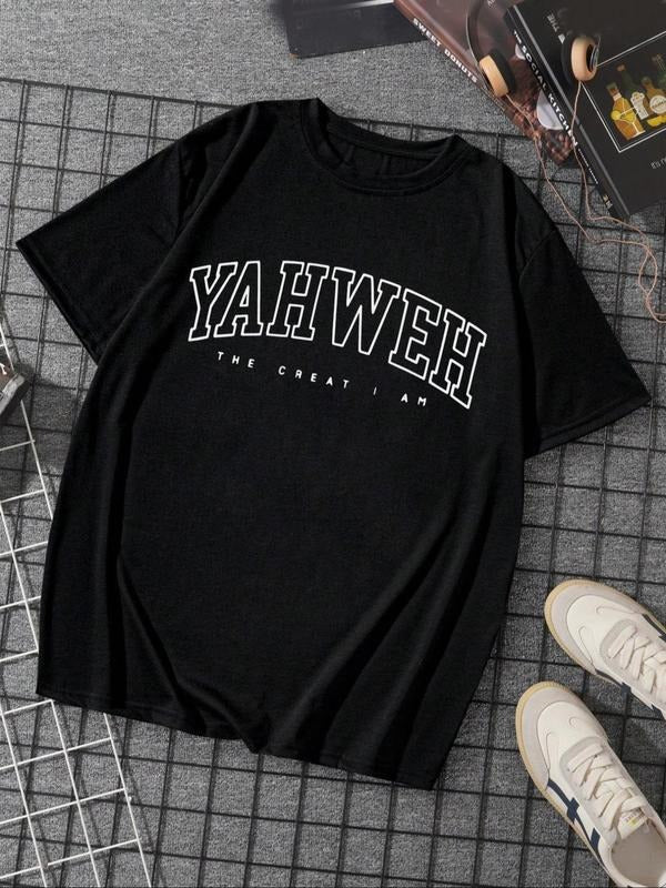 Men's Letter Print Drop Shoulder Sleep Tee, Regular Fit Casual Round Neck Short Sleeve T-shirt, Men Sleepwear &...