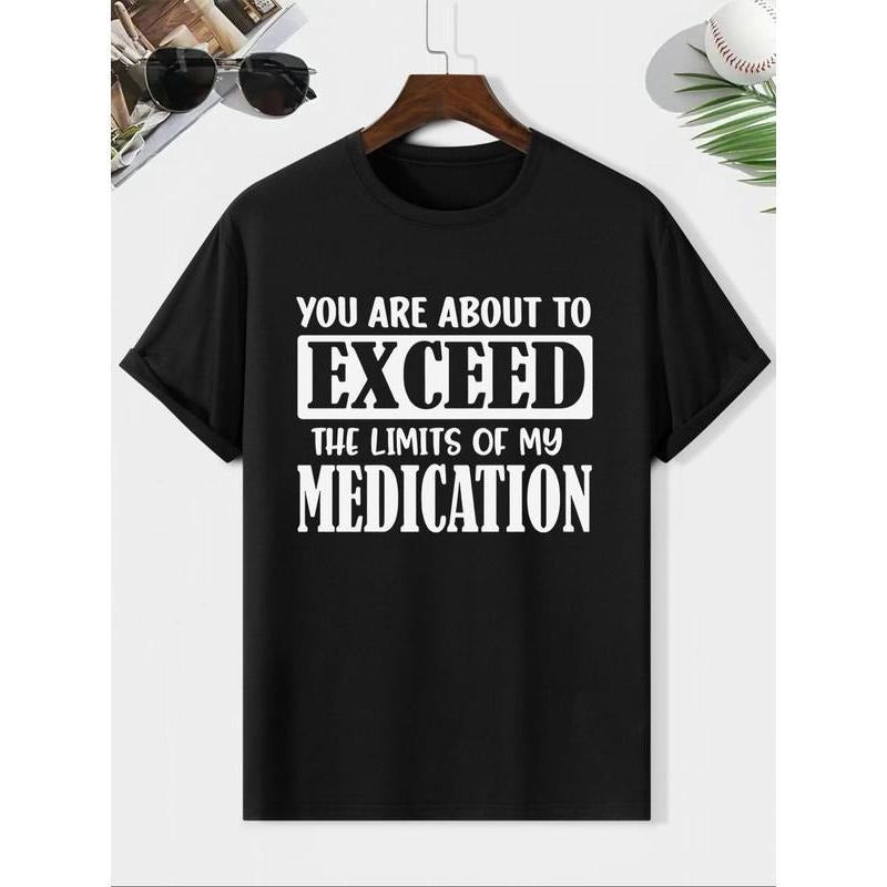 Men's Letter Print Drop Shoulder Tee, Casual Regular Fit Short Sleeve Round Neck T-Shirt for Summer, Men's Top for Daily...