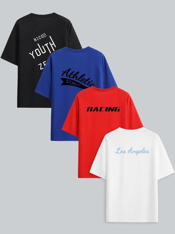 Men's Letter Print Drop Shoulder Tee, Casual Short Sleeve Round Neck T-shirt for Summer, Menswear for Daily Wear Hoodie,...