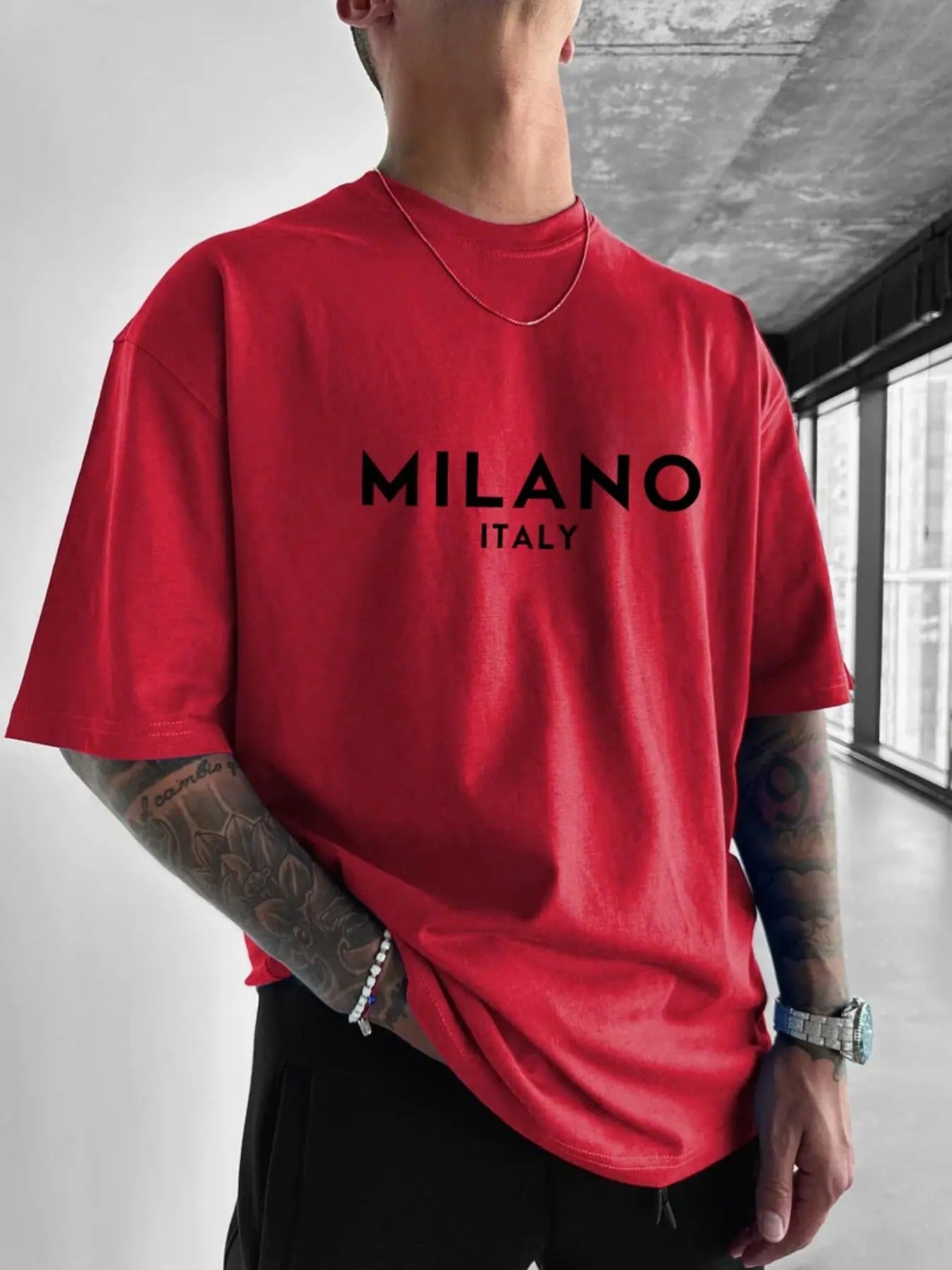 Men's Letter Print Drop Shoulder Tee, Regular Fit Casual Comfy Round Neck Half Sleeve T-Shirt for Daily Wear, Men's Top...