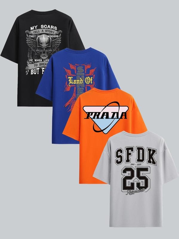 Men's Letter Print Graphic Drop Shoulder Tee, Loose Casual Short Sleeve Round Neck T-shirt for Summer, Men's Top for...