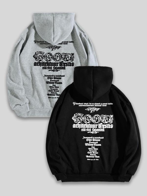 Men's Letter Print Hoodie, Regular Fit Casual Graphic Hooded Sweatshirt for Spring & Fall, Men's Top for Daily Wear T-Shirts