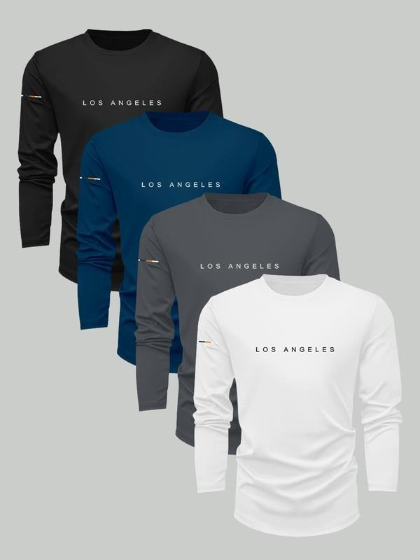 Men's Letter Print Long Sleeve Tee, Casual Loose Round Neck T-shirt for Winter, Men's Top for Daily Wear Hoodie, Sweatshirt