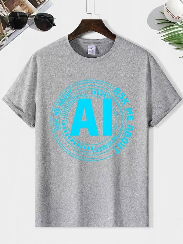Men's Letter Print Round Neck Graphic Tee, Loose Casual Short Sleeve T-shirt for Summer, Men's Top for Daily Wear style...