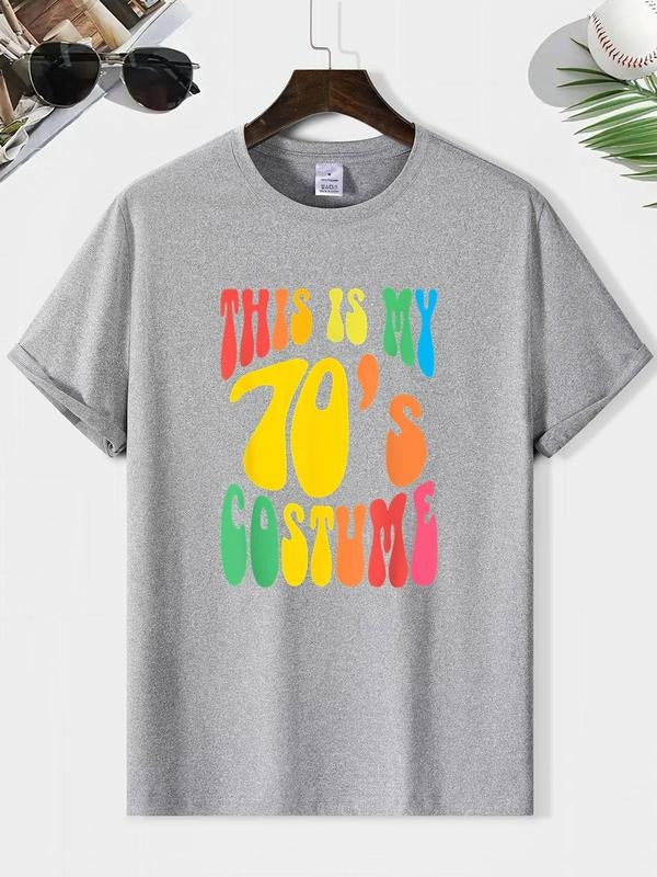Men's Letter Print Round Neck Graphic Tee, Loose Casual Short Sleeve T-shirt for Summer, Men's Top for Daily Wear,...