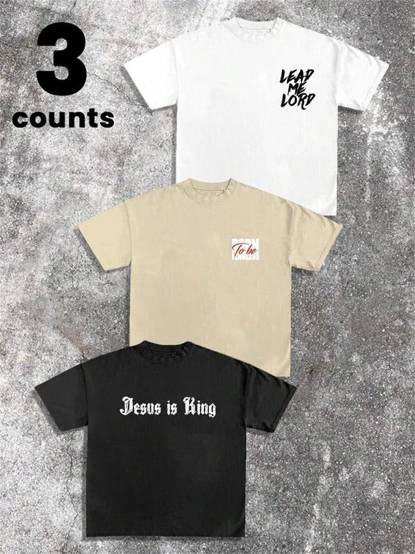 Men's Letter Print Round Neck Graphic Tee, Regular Fit Casual Short Sleeve T-shirt for Daily Wear, Men's Top for All...