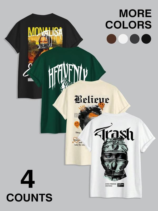 Men's Letter Print Round Neck Graphic Tee, Regular Fit Casual Short Sleeve T-shirt for Summer, Men's Top for Daily Wear...