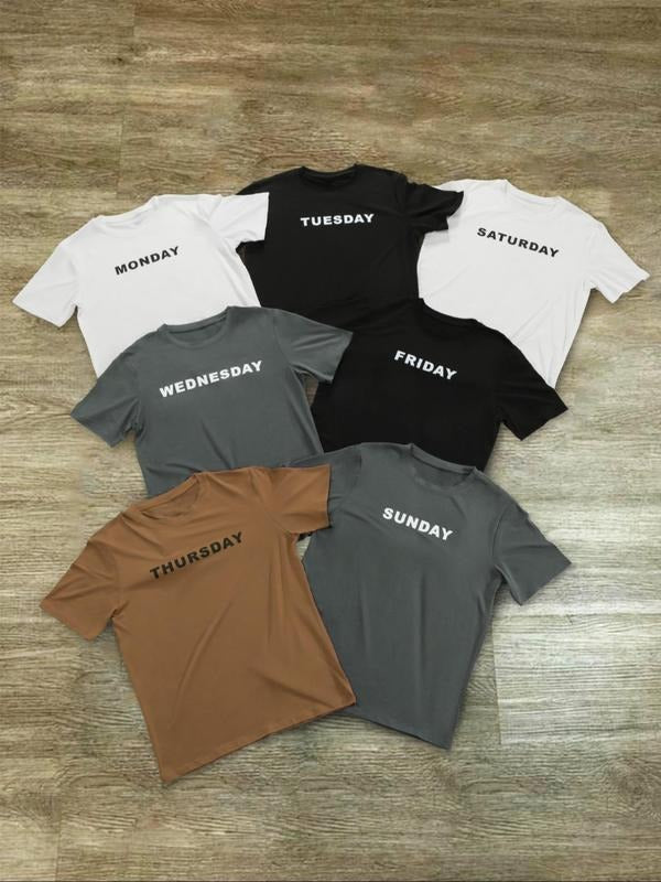Men's Letter Print Round Neck Loungewear Tee, Regular Fit Casual Short Sleeve Crew Neck T-Shirt for Daily Wear, Men's...