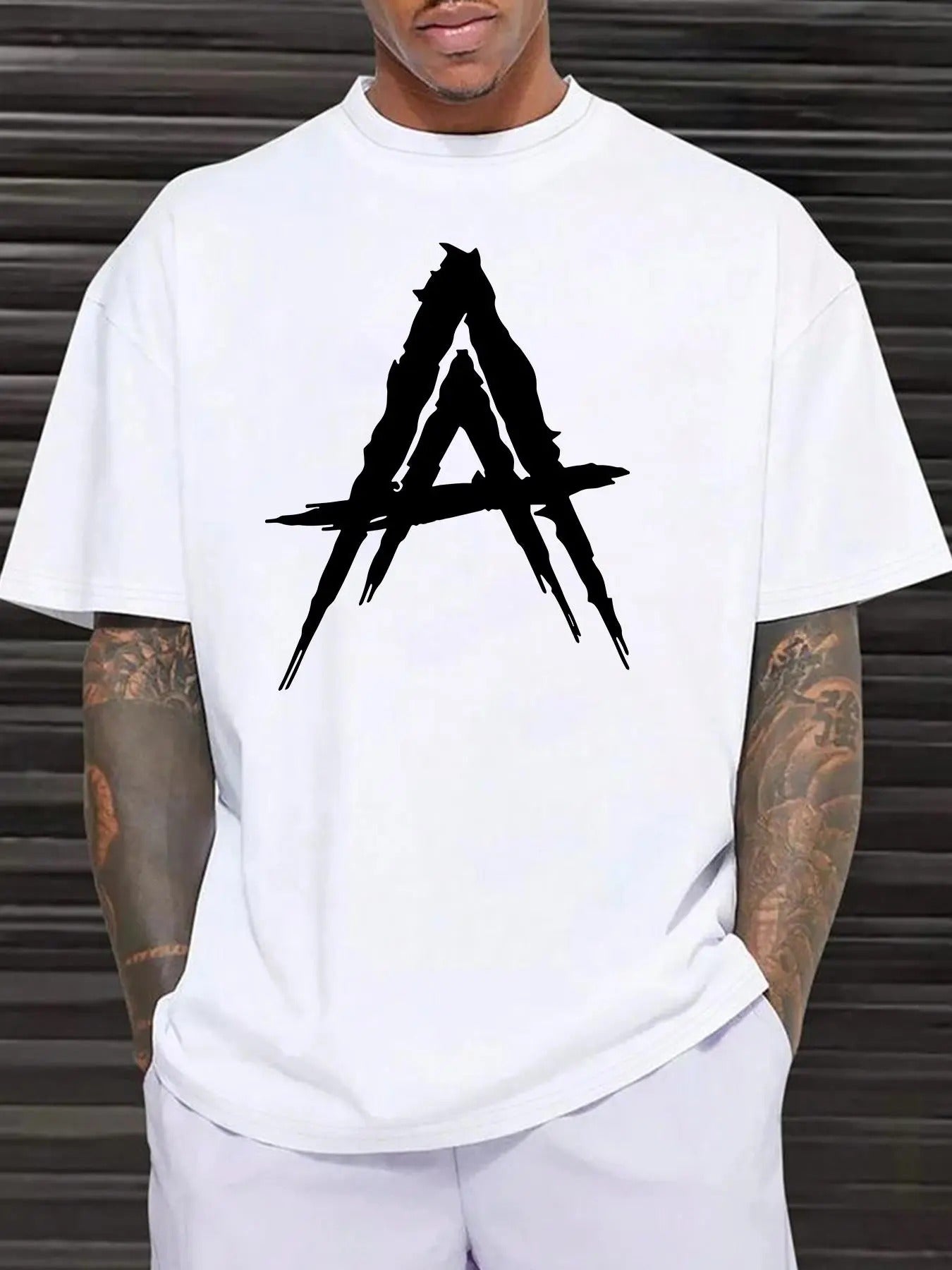 Men's Letter Print Round Neck Tee, Casual Short Sleeve Crew Neck T-shirt for Summer, Fashion Men's Regular Fit Top for...