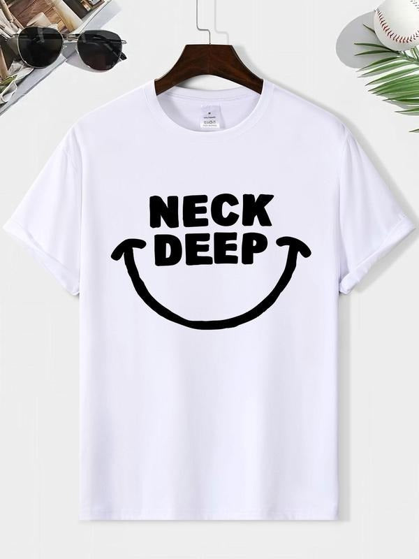 Men's Letter Print Round Neck Tee, Loose Casual Fashion Short Sleeve T-shirt for Summer, Men's Top for Daily Wear Hoodie,...