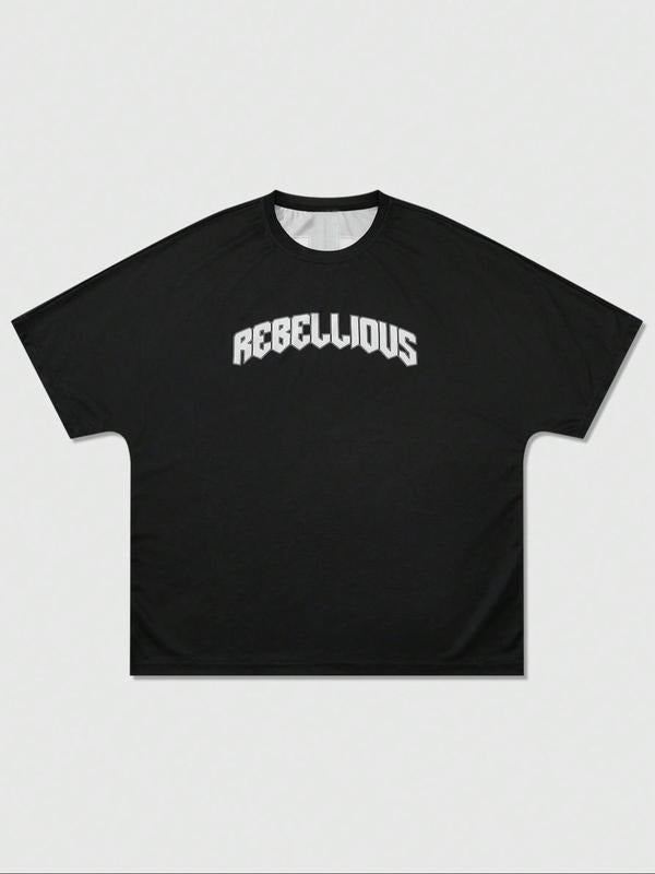 Men's Letter Print Round Neck Tee, Loose Casual Short Sleeve Crew Neck T-Shirt for Daily Wear, Men's Sleepwear &...