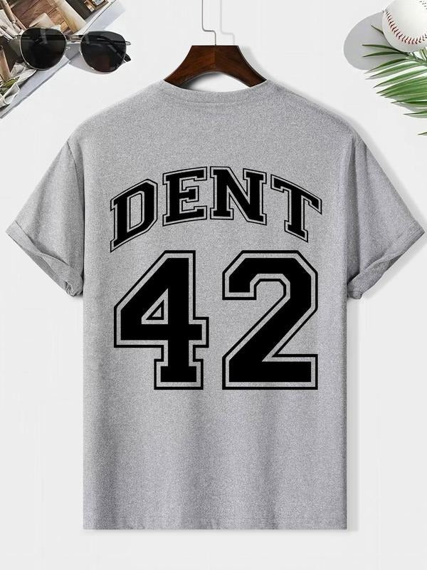 Men's Letter Print Round Neck Tee, Loose Casual Short Sleeve Crew Neck T-Shirt for Summer, Fashion Men's Top for Daily...