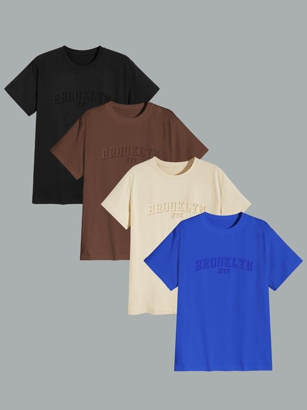 Men's Letter Print Round Neck Tee, Loose Casual Short Sleeve T-shirt for Daily Wear, Men's Top for All Seasons style 02...