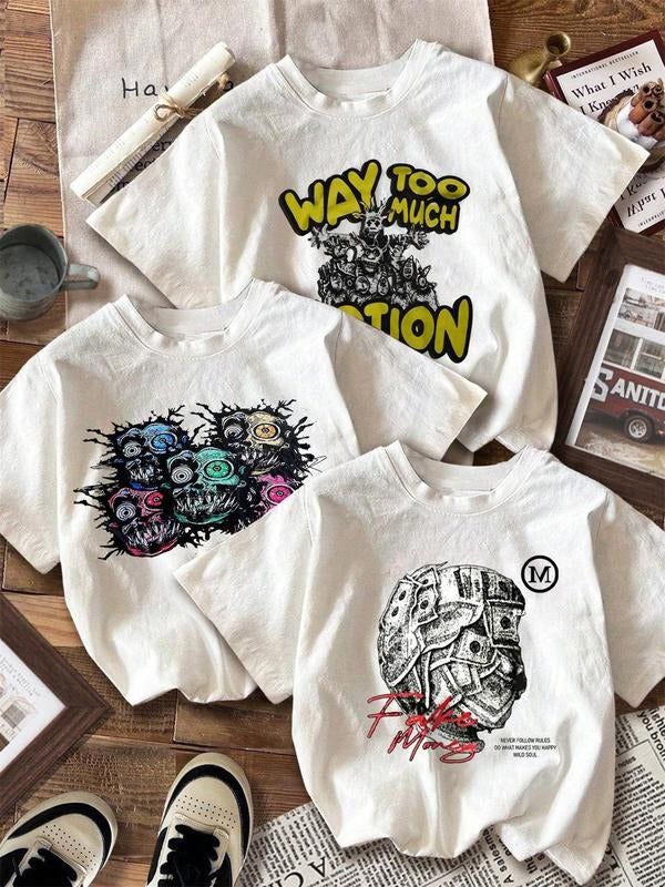 Men's Letter Print Round Neck Tee, Regular Fit Casual Short Sleeve Crew Neck T-Shirt for Daily Wear, Men's Top for All...