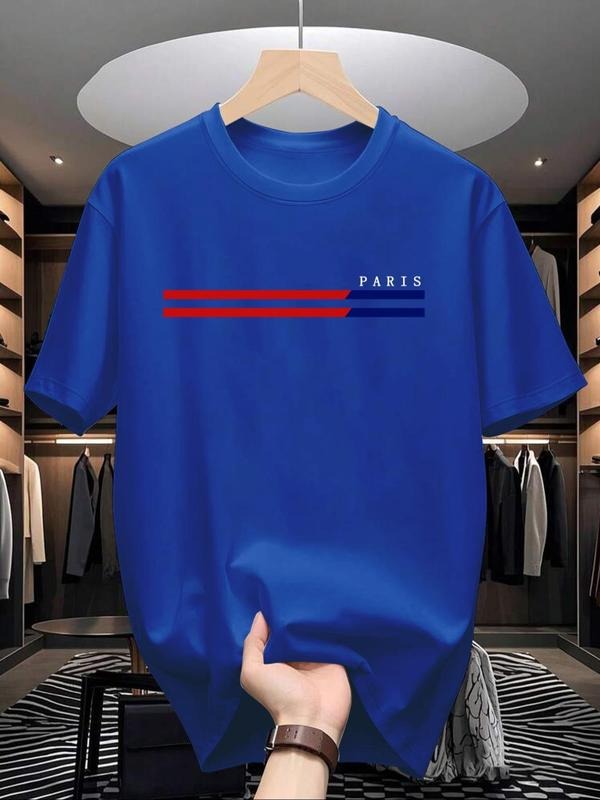 Men's Letter Print Round Neck Tee, Regular Fit Casual Short Sleeve Crew Neck T-Shirt for Summer, Fashion Men's Top for...