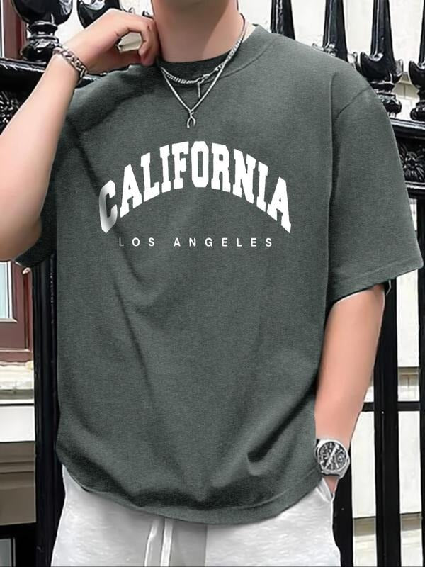 Men's Letter Print Round Neck Tee, Regular Fit Casual Short Sleeve Crew Neck T-shirt for Daily Wear, Men's Top for All...