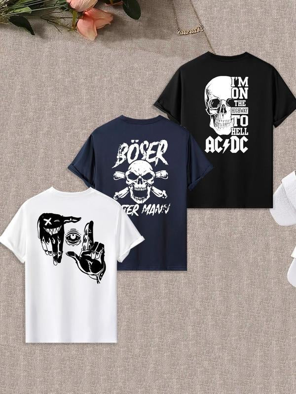 Men's Letter Print Round Neck Tee, Regular Fit Casual Short Sleeve Crew Neck T-shirt for Summer, Men's Top for Daily Wear...
