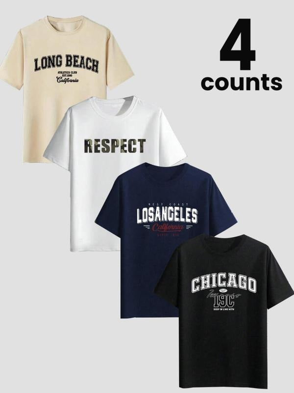 Men's Letter Print Round Neck Tee, Regular Fit Casual Short Sleeve T-shirt for Daily Wear, Men's Top for All Seasons...