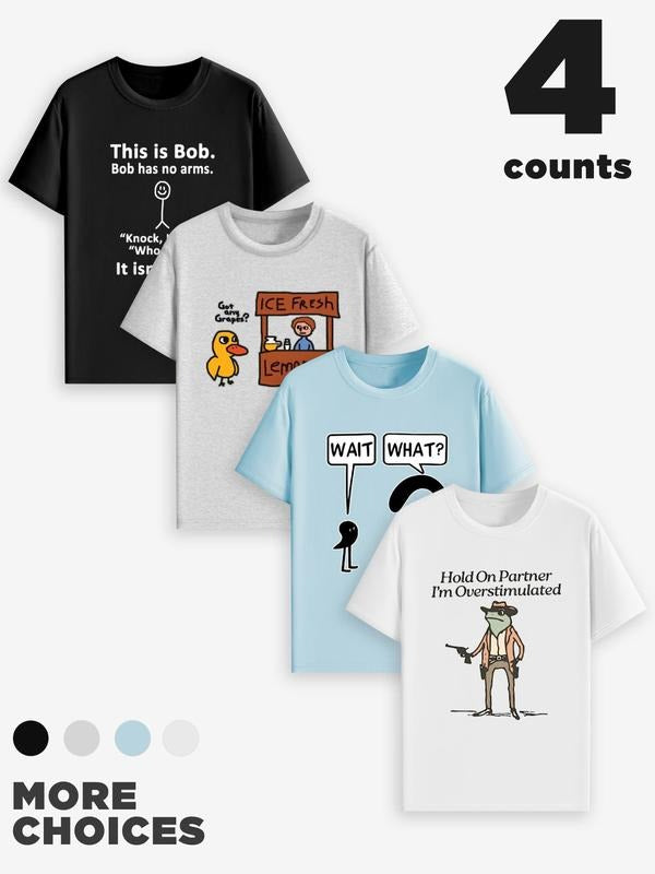 Men's Letter Print Round Neck Tee, Regular Fit Casual Short Sleeve T-shirt for Summer, Men's Top for Daily Wear style 02...